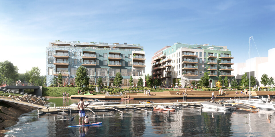 Totalt skal Vaterland bestå av 32.000 kvadratmeter boliger og 16.000 kvadratmeter næringsbygg. Illustrasjon: Sweco Architects/Slemmestad Brygge AS.