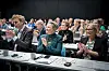 Første nestleder Ola Borten Moe, andre nestleder Anne Beathe Tvinnereim og parlamentarisk leder Marit Arnstad under sentralstyremøtet i Senterpartiet. Foto: Heiko Junge / NTB