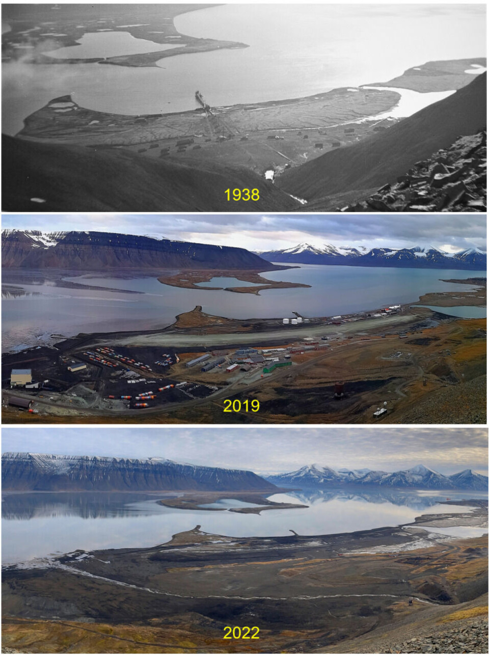 Slik har landskapet på Svea utviklet seg siden 1938. Foto: Store Norske