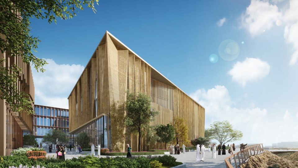 MISK. Kjernen av Misk City planlegges som en klynge av kontorbygg rundt en felles åpen plass. Nå er de første av disse byggene designet. Illustrasjon: RMJM