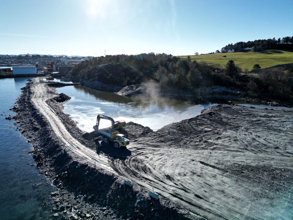 1. februar startet fyllingen med masse fra tunneldrivingen i Kvitsøytunnelen på E15. Foto: Øyvind Ellingsen/Statens vegvesen