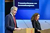 Statsminister Jonas Gahr Støre (Ap) og FHI-direktør Camilla Stoltenberg på tirsdagens pressekonferanse om koronasituasjonen. Foto: Håkon Mosvold Larsen / NTB