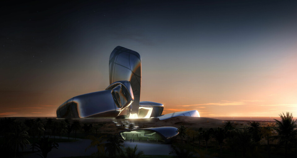 Snøhettas fantastiske 'King Abdulaziz Centre for World Culture' i Dhahran, Saudi Arabia. © Snøhetta & MIR Klikk for større versjon
