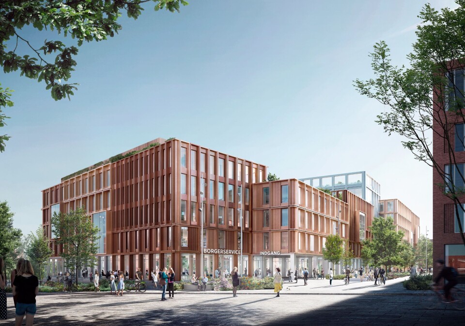 Lerchesgade kontorbygg i tre i Odense er Danmarks største bygg i tre. Illustrasjon: C.F. Møller Architects Lerchesgade kontorbygg i tre i Odense er Danmarks største bygg i tre. Illustrasjon: C.F. Møller Architects