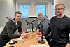 Direktør for analyse og forretningsutvikling i Veidekke, Kristoffer Eide Hoen. Programledere Christian Aarhus og Frode Aga i Byggeindustrien. Foto: Svanhild Blakstad