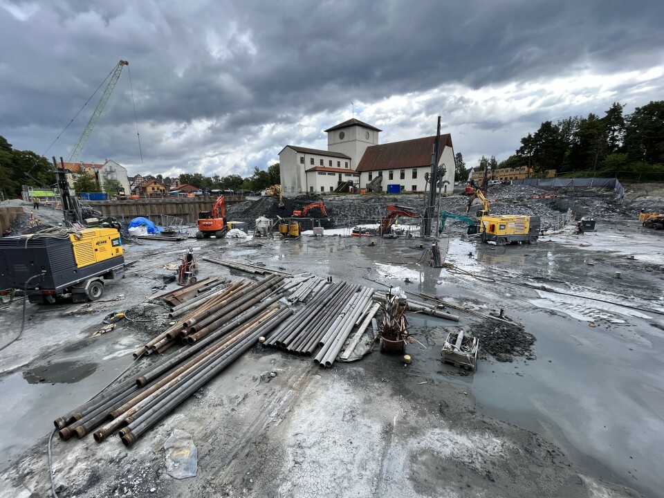 Byggegropen rett ved siden av det gamle Vikingskipsmuseet er seks mål stor og opptil sju meter dyp.