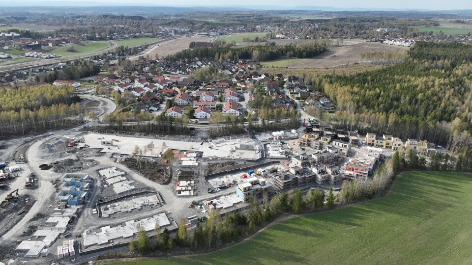 Bilde av byggeplassen fra fugleperspektiv. Foto: J.I. Bygg