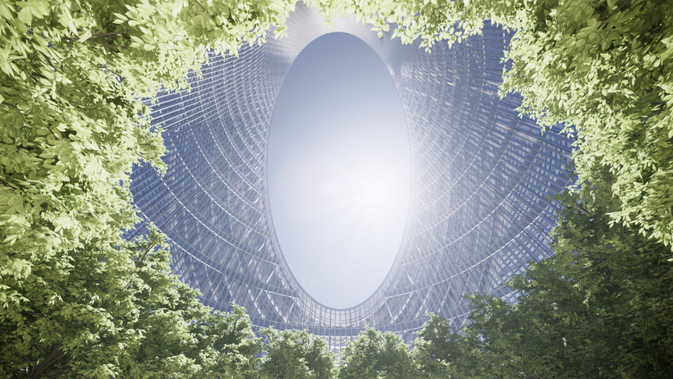 O-Tower i den kinesiske byen Hangzhou er designet med en vridende ring som skaper illusjonen av en evighetsform som et Möbius-bånd. Illustrasjon: BIG