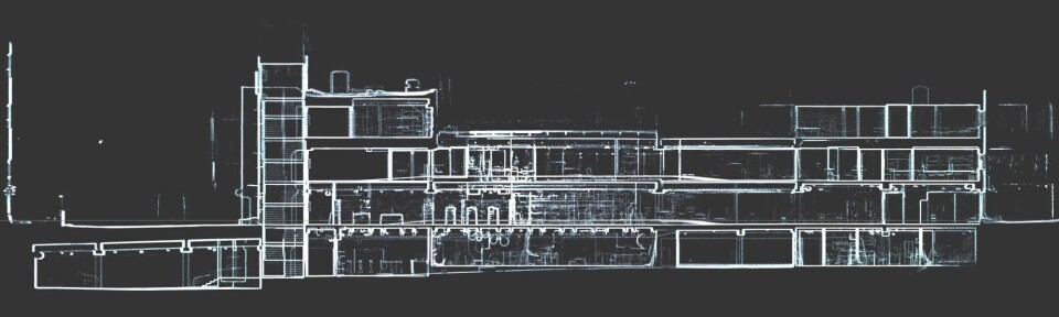 Skannerunden settes også automatisk sammen for å gi en nøyaktig fremstilling av hele bygget. På den måten kan for eksempel høydeforskjeller fra forskjellige byggetrinn vises og måles, som på dette bildet. Foto: Hinnstein