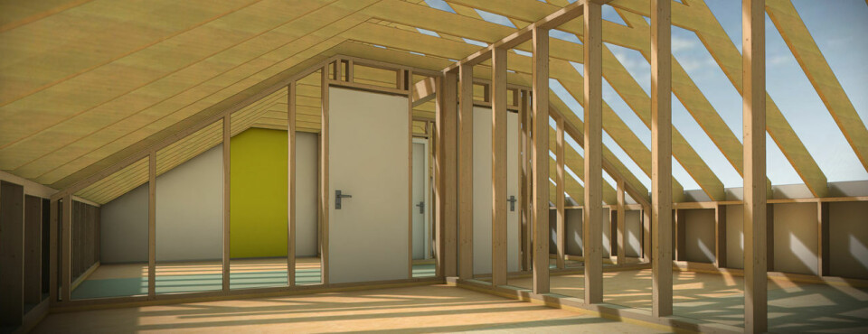 Ferdighus produsert av 1-2-Tre Elementproduksjon AS. Hus produsert med Weimann & Hundegger CNC-linje og ArchiFrame. Klikk for større versjon