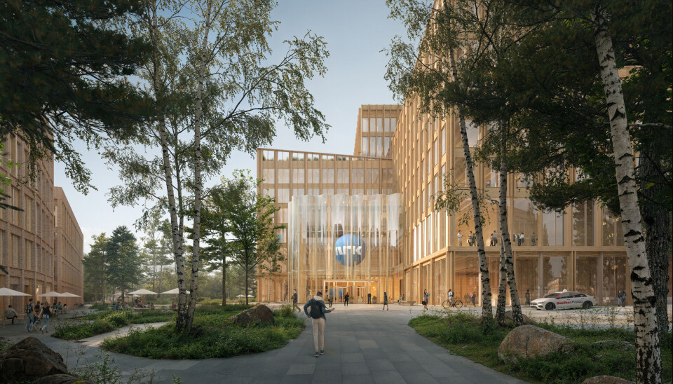 En illustrasjon som viser hvordan NRKs nye hovedkontor kan se ut. Ill. Rodeo / Nordic / Visulent AB