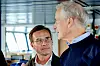 Statsminister Jonas Gahr Støre (Ap) og Sveriges statsminister Ulf Kristersson i samtaler på kystvaktfartøyet KV Svalbard i Bodø onsdag. Norges kystlinje blir viktig for både Sverige og Finland i en krisesituasjon. Foto: Jan Langhaug / NTB