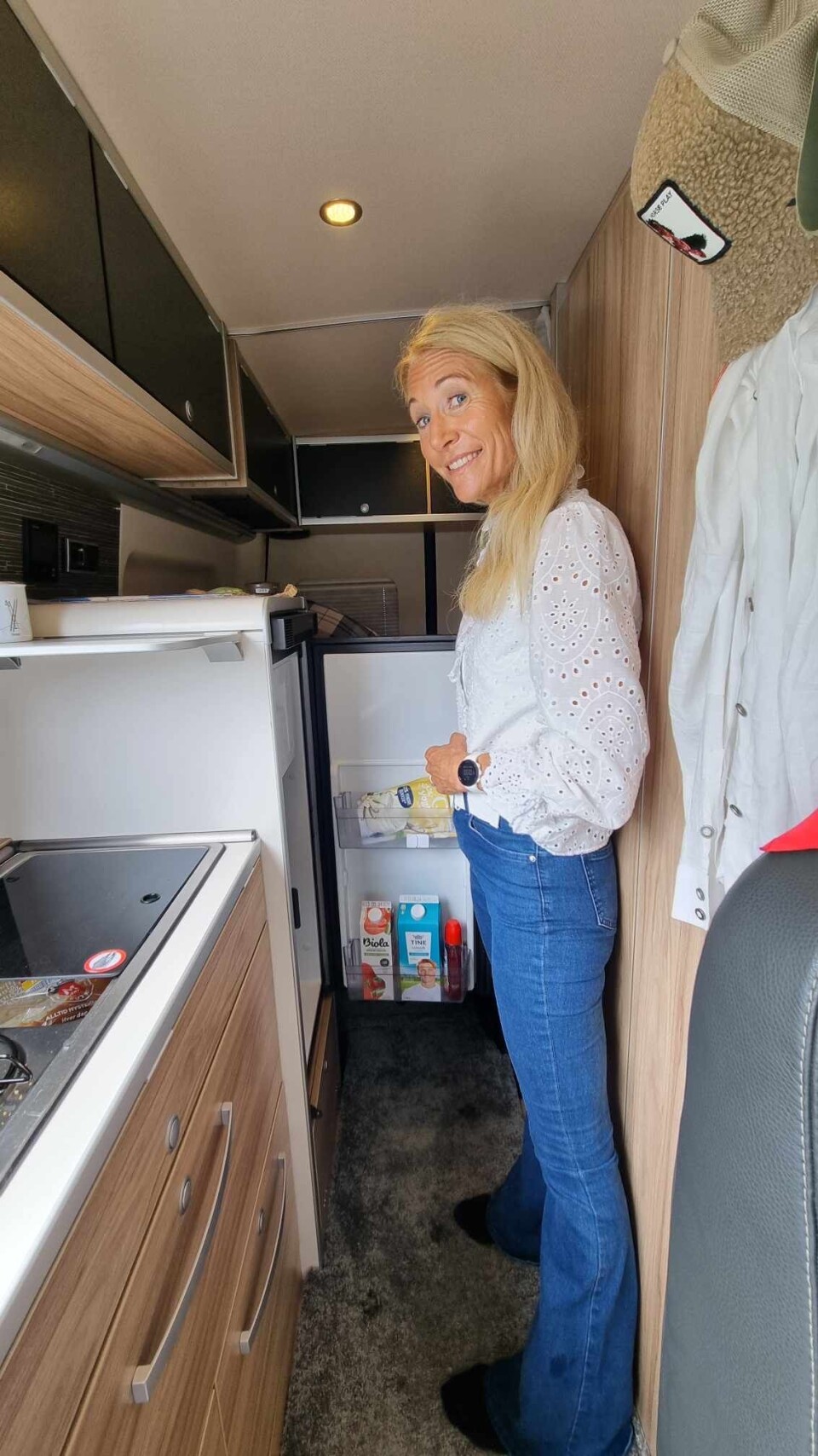 I bobilen har Julie Brodtkorb tilgang på det meste hun trenger til oppholdet i Arendal. Foto: privat