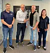 Fra kontraktssigneringen for byggingen av nytt bankbygg for SpareBank 1 Hallingdal Valdres. Fra venstre Reidar Steine (prosjektleder/ daglig leder Fokus rådgivning), Knut Oscar Fleten (adm. dir. i SpareBank 1 Hallingdal Valdres) , Ole Einar (daglig leder i ØMF Asker Ringerike) og Cecilia Løyning Stokkeland (sivilarkitekt i Fokus Rådgivning). Foto: Fokus Rådgivning