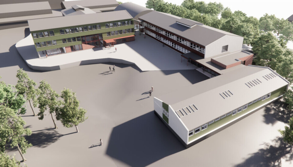 Byggingen av nye Åstveit skole lar vente på seg. Illustrasjon: HLM arkitektur