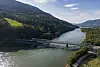 Jernbanebrua Randklev bru over Gudbrandsdalslågen i Ringebu brøt sammen i kjølvannet av uværet Hans og flommen i Lågen i september. Foto: Geir Olsen/ NTB