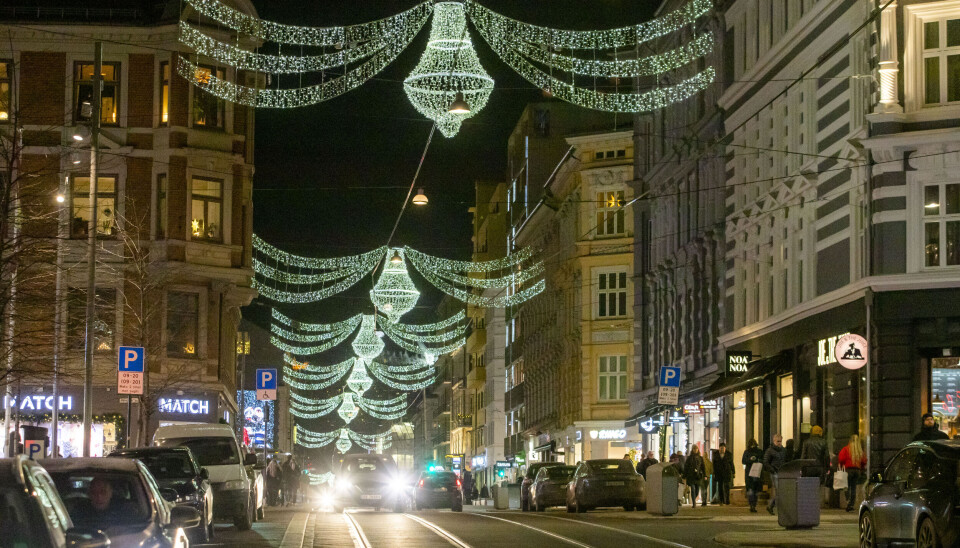Handelsstanden har pyntet til jul i Bogstadveien i Oslo. Foto: Håkon Mosvold Larsen / NTB