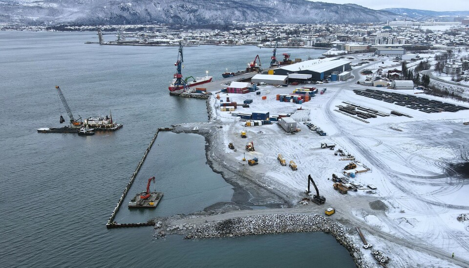 I fjor høst pågikk mudringsarbeidet ved Langneset i Mo i Rana. Foto: Vest Betong