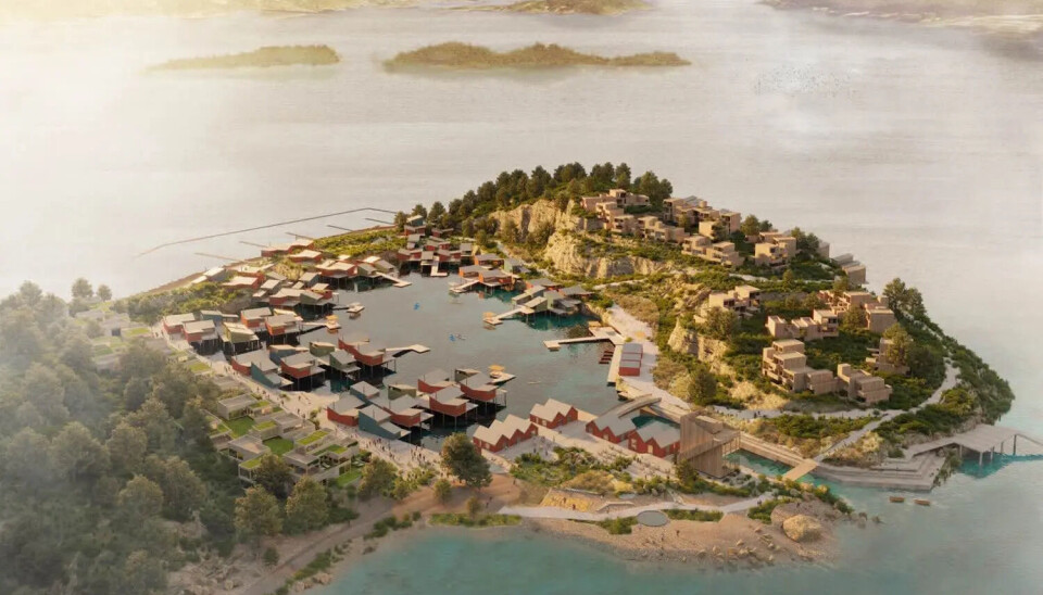 Fredensborg-selskapet Fredensborg Fritid ønsker å bygge ut et stort sjøhyttefelt i Kragerø. Illustrasjon: Fredensborg Fritid