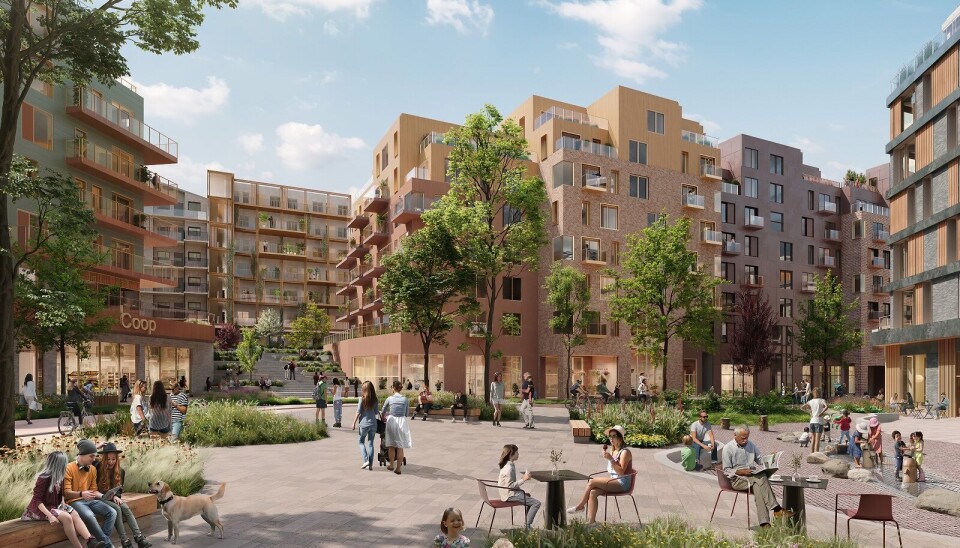 Møllestrøket vil bestå av cirka 600 boliger og inntil 6.000 kvadratmeter næring. Illustrasjon: Windriver