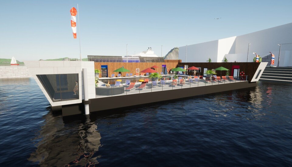 Illustrasjonen viser foreløpige skisser av et mulig friluftsbad ved Pirbadet utarbeidet i 2024. Illustrasjon: Joakim Dørum / Pirbadet