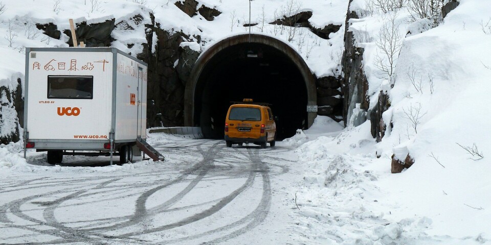 Fra tunnelåpningen under reparasjonene som ble gjort like etter brannen i 2013. Foto: Torbjørn S/Wikimedia