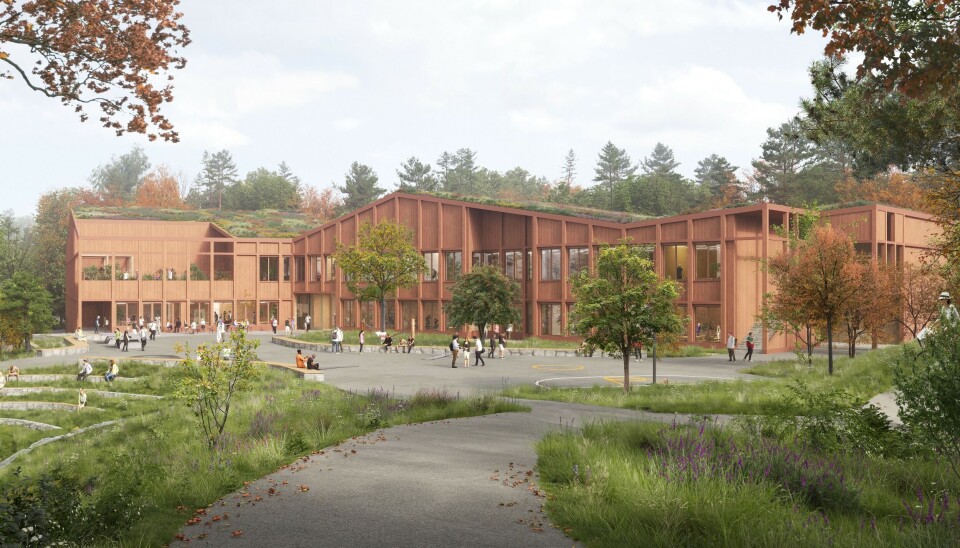 Lauvåsen skole i Kristiansand skal bygges av Backe Sør. Ill. HenningLarsen Arkitekter Lauvåsen skole i Kristiansand skal bygges av Backe Sør. Ill. HenningLarsen Arkitekter