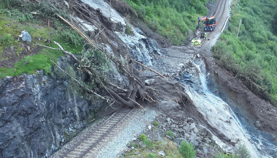 Et jordras gikk over jernbanen ved Verma stasjon 19. juli i år.
Foto: Bjørn Iversen, Bane Nor.