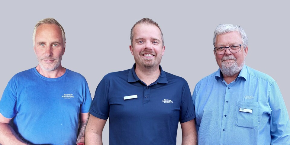 Betong-teamet hos Master Builders Solutions; Åge Mikkelborg, Sondre Pekeberg og Sveinar Myklebust (t.h.) Betong-teamet hos Master Builders Solutions; Åge Mikkelborg, Sondre Pekeberg og Sveinar Myklebust (t.h.)