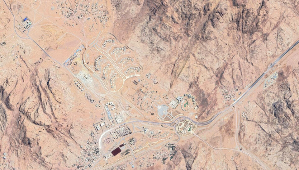 Sinaifjellet i Egypt opplever byggeboom med stadig nye resorter og hoteller. Satellittfoto: Google Earth
