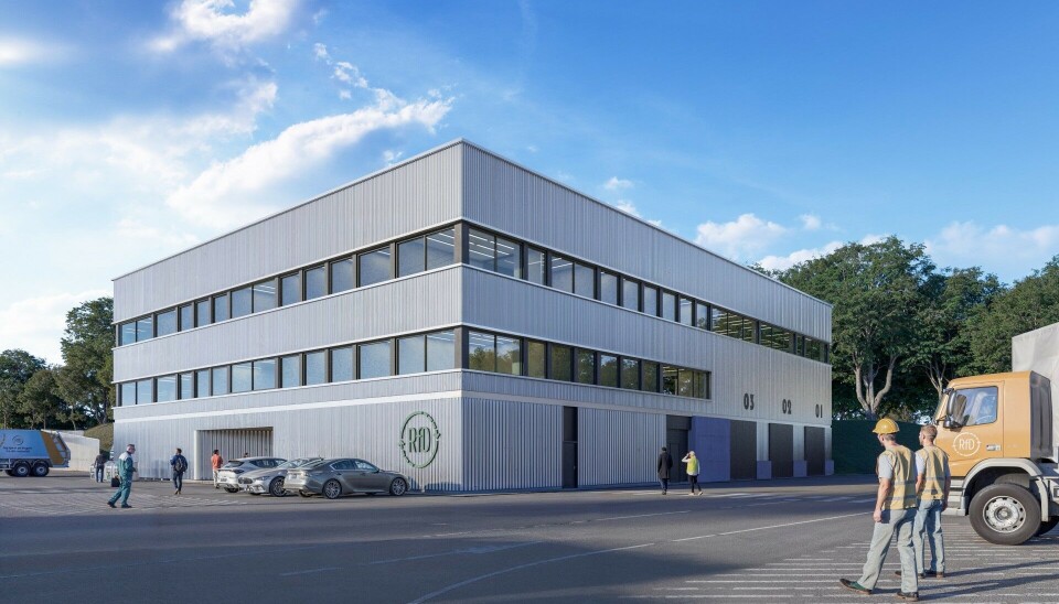 Renovasjonsselsapet for Drammensregionens nye kontor- og logostikkbygg på Mile Gjenvinningsstasjon i Mjøndalen. Arkitekt: Outline Arkitektur