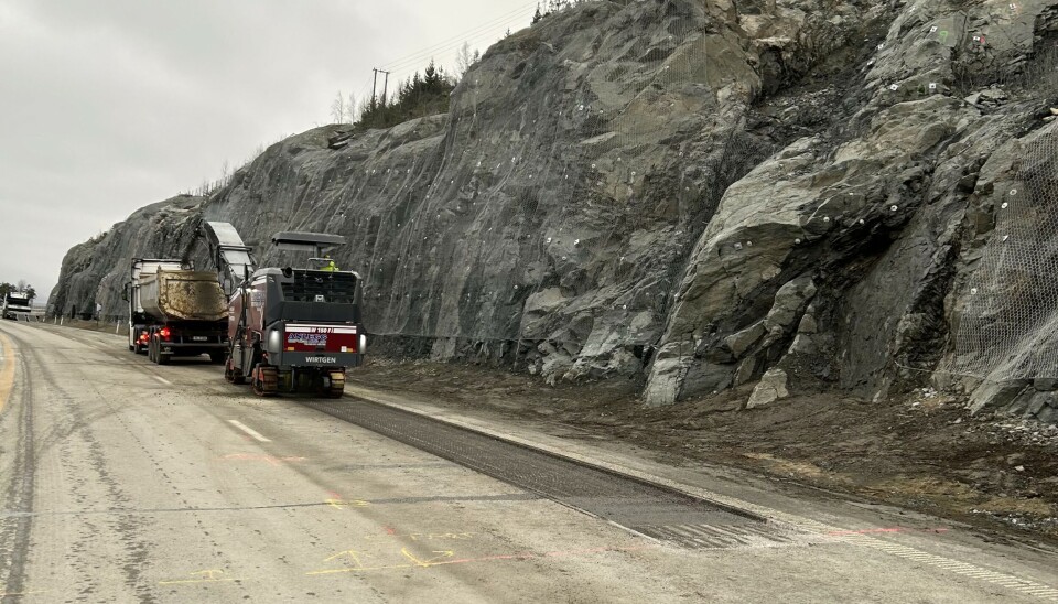 Etter steinskredet som gikk over E6 ved Morskogen i februar i år, ble fjellet boltet, og det ble satt opp steinsprangnett (bildet). Nå skal også områder sør og nord for skredet sikres. Foto: Oddvar Pedersen, Statens vegvesen
