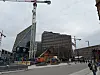 Byggeplass med kraner og nye kontorbygg i regjeringskvartalet i Oslo.