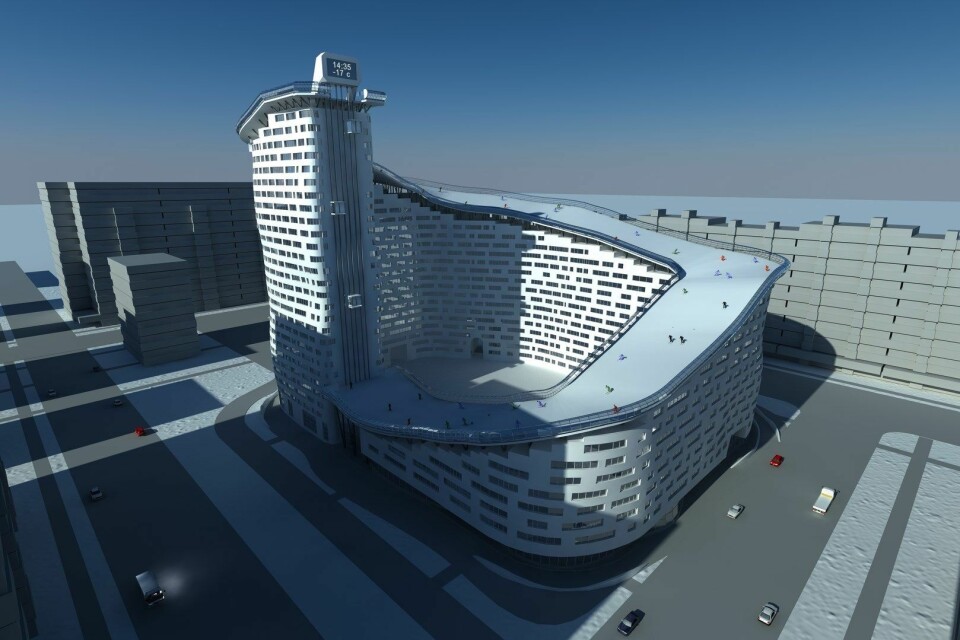 Skientusiaster i Kasakhstans hovedstad Astana kan kanskje få sin egen slalåmbakke som en del av byens sky-line. Illustrasjon: Shokhan Mataibekov