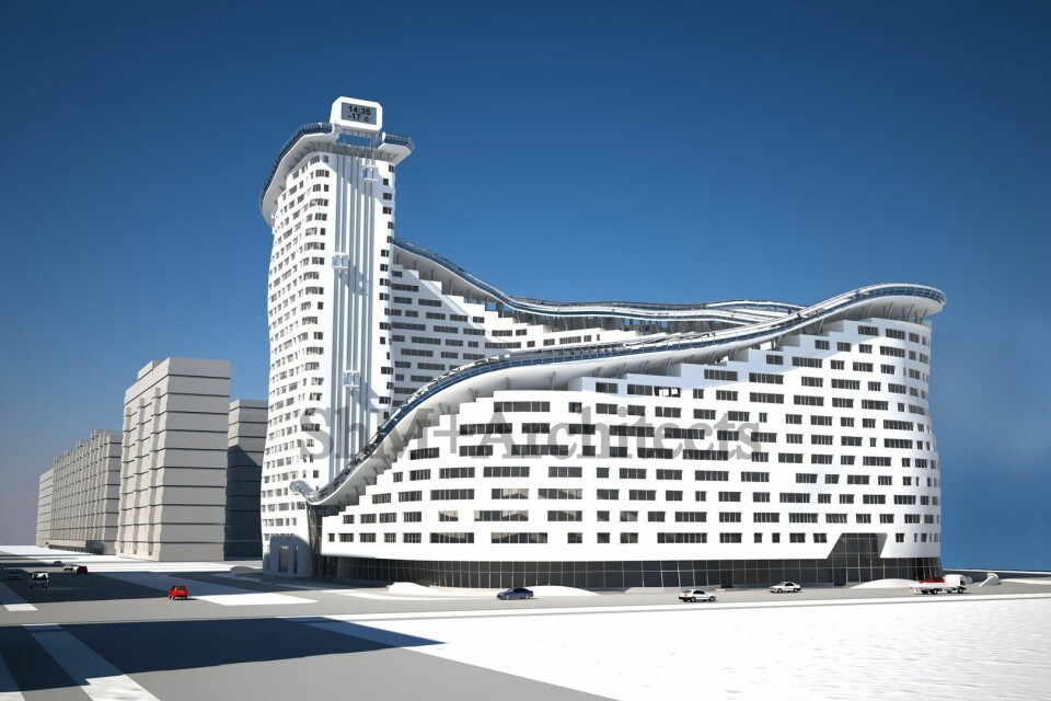 Skientusiaster i Kasakhstans hovedstad Astana kan kanskje få sin egen slalåmbakke som en del av byens sky-line. Illustrasjon: Shokhan Mataibekov
