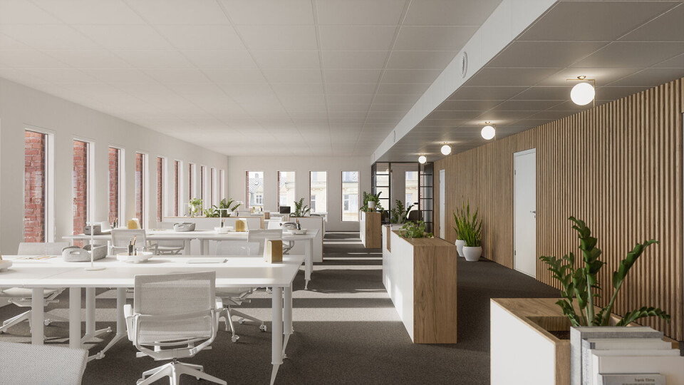 Kongens gate 87 i Trondheim totalrehabiliteres med nye, moderne lokaler og nytt teknisk utstyr. Illustrasjon: Norconsult