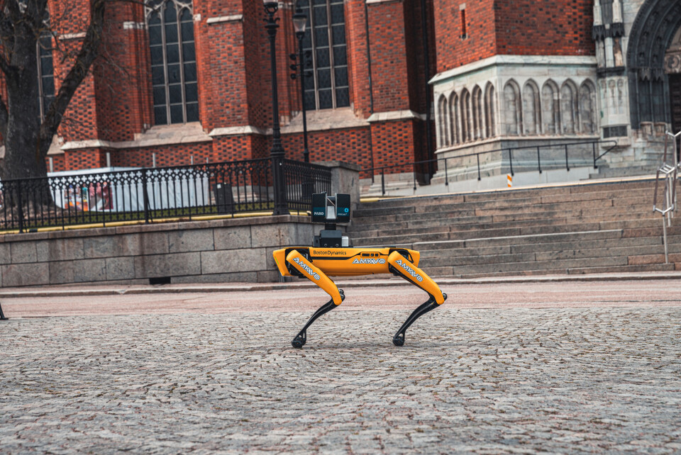 Robothunden Spot fra amerikanske Boston Dynamics er en maskin som har fått svært mye oppmerksomhet, og som mange nå ser potensialet i. Her med 3D-skanner fra Faro. Robothunden Spot fra amerikanske Boston Dynamics er en maskin som har fått svært mye oppmerksomhet, og som mange nå ser potensialet i. Her med 3D-skanner fra Faro. Foto: AMKVO