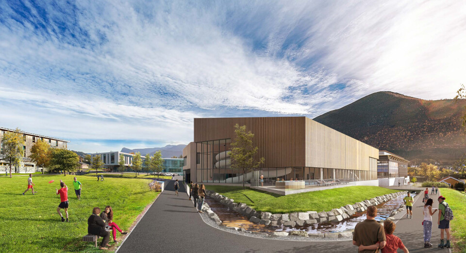 Ny svømmehall i Volda. Illustrasjon: Arkitektgruppen Lille Frøen/Stefan Ekeberg Arkitekter Ny svømmehall i Volda. Illustrasjon: Arkitektgruppen Lille Frøen/Stefan Ekeberg Arkitekter
