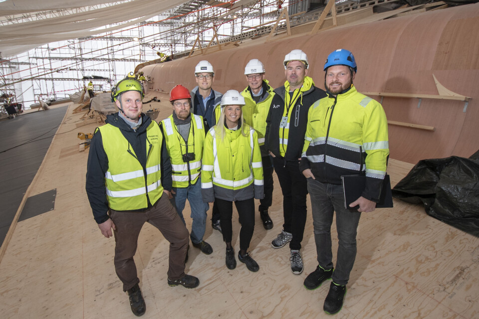 Henrik Stemsrud i Asker kommune (fra venstre), arkitekt Morten Mellegaard i Terje Grønmo AS, Henrik Moen i Prodecon AS, Julie Lund Pedersen og Morten Skalle i Multiconsult Norge AS og Lars Moberg og Jay-me Beal i A. Hansen Gruppen AS. Henrik Stemsrud i Asker kommune (fra venstre), arkitekt Morten Mellegaard i Terje Grønmo AS, Henrik Moen i Prodecon AS, Julie Lund Pedersen og Morten Skalle i Multiconsult Norge AS og Lars Moberg og Jay-me Beal i A. Hansen Gruppen AS.