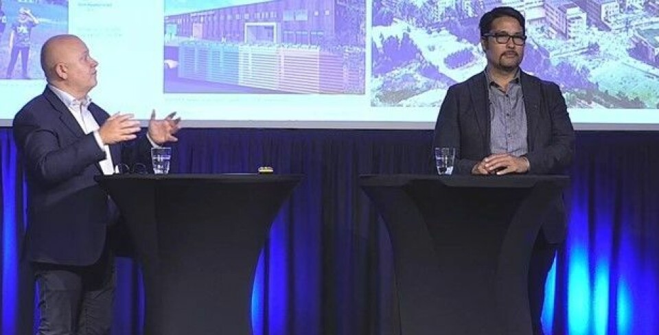 Baard Schumann og Daniel Siraj holdt innlegg sammen under Boligkonferansen. Skjermdump. Baard Schumann og Daniel Siraj holdt innlegg sammen under Boligkonferansen. Skjermdump.