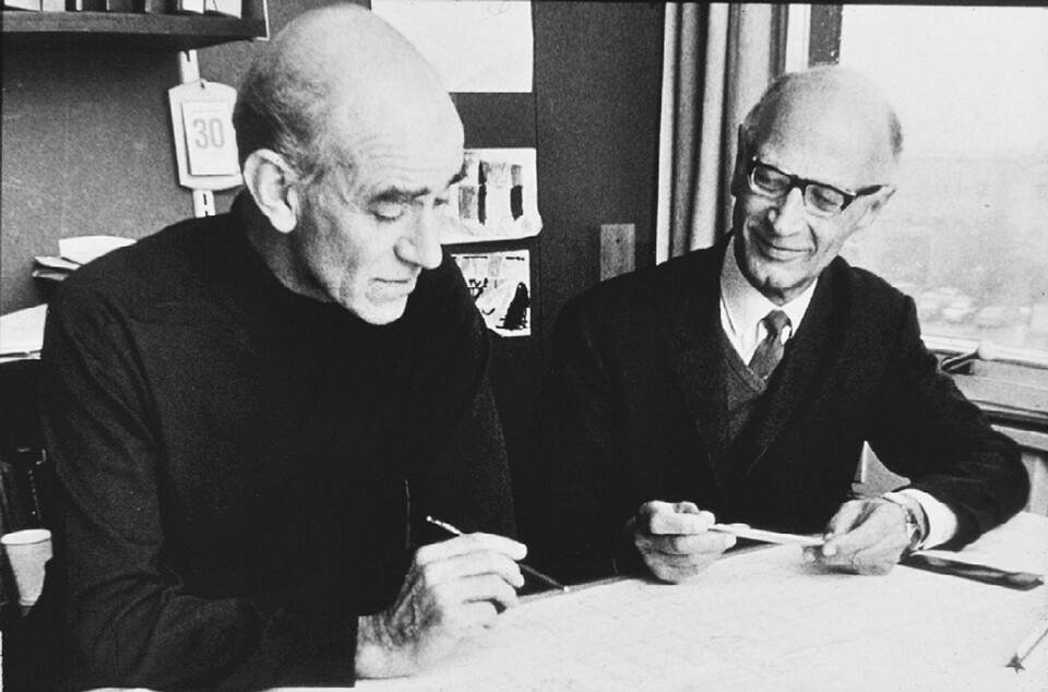 Børge Johannes Rambøll (t.v.) og Johan Georg Hannemann, Rambølls grunnleggere i 1945.