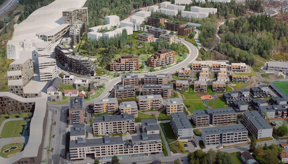 NY SKILANDSBY: Slik skal det se ut når alle byggeprosjektene i nærheten av SNØ står ferdig. Snølia er prosjektet som ligger nærmest «bakken».