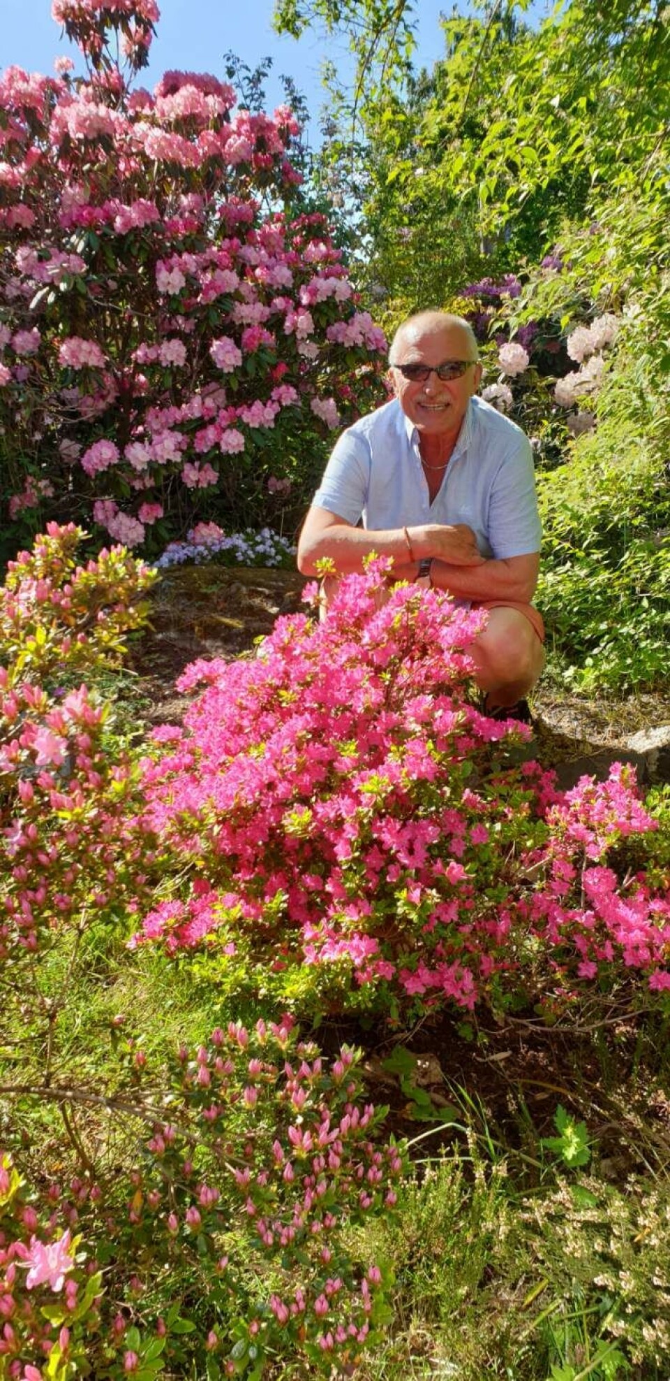 Hagearbeid er en del av oppskriften på Kjell Harald Kristoffersens lange og sykdomsfrie arbeidsliv. Foto: Privat