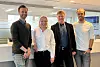Håkon Lomsdal, prosjektansvarlig og partner i Engenius (f.v.), Heidi Algarheim, CFO i Dr.techn. Olav Olsen, Olav Weider, CEO i Dr.techn. Olav Olsen og Marius Frøvig Schneider, daglig leder i Engenius. Foto: Dr.techn. Olav Olsen