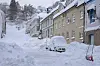 Arendal sentrum 1. januar. Nyttårshelgen har det kommet svært mye snø i sørlandsbyen, og mer skal det bli. Foto: Tor Erik Schrøder / NTB